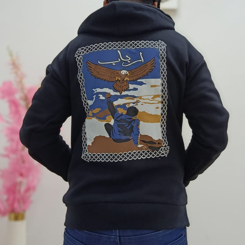 Arbab Graphic Printed Hoodie – Black & Navy Blue (Winter Fleece)